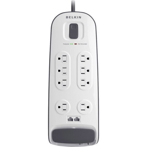 8-outlet Surge Protector with Cable/Satellite and Telephone Protection - White 6' Power Cord