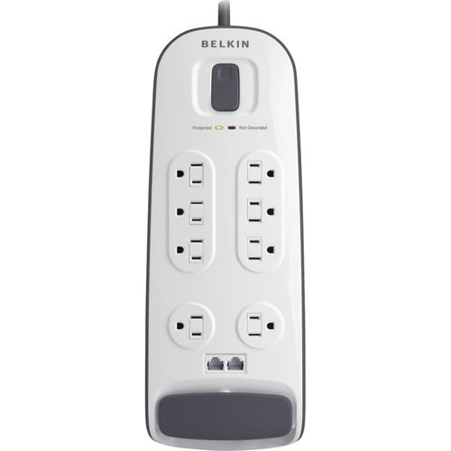 8-outlet Surge Protector with Telephone Protection - White 6' Power Cord