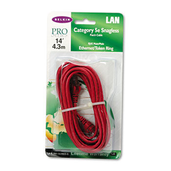 CAT5e 10/100 Base-T RJ45 Patch Cable, Snagless, 14 ft., Red