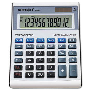 6500 Executive Desktop Loan Calculator, 12-Digit LCD, Black/Silver