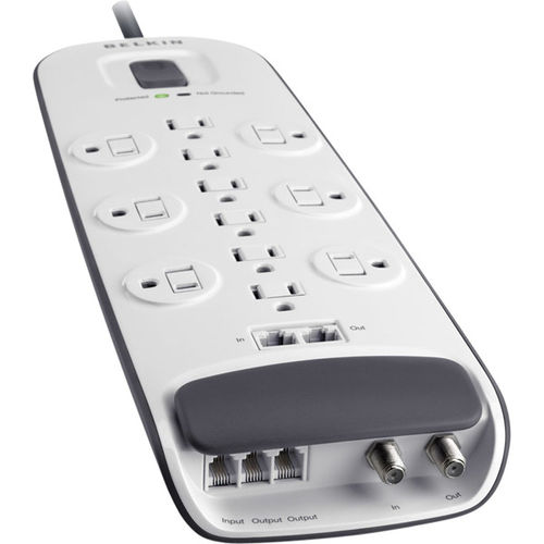 12-outlet Surge Protector with Ethernet, Cable/Satellite and Telephone Protection - 10' Power Cord