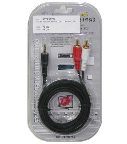 6Ft 3.5 Mm Stereo Plug To Rca Plug Case Pack 72
