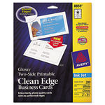 Two-Sided Clean Edge Business Cards, Inkjet, 2 x 3-1/2, Glossy White, 200/Pack