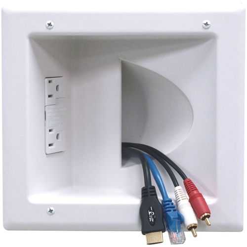 DATACOMM ELECTRONICS 45-0041-WH Recessed Low-Voltage Media Plate ;with Duplex Surge Suppressor