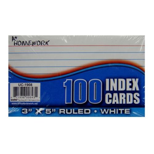 Index Cards White - Ruled - 100 Count - 3"" x 5"" Case Pack 48