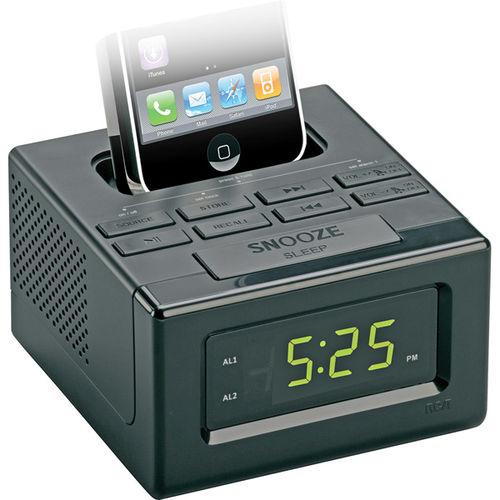 Black Dual Alarm Clock FM Radio With iPod/iPhone Dock
