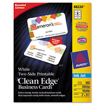 Rounded Two-Sided Clean Edge Business Cards, Inkjet, 2 x 3-1/2, White, 160/Pack