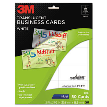 Inkjet Translucent Business Cards, 2 x 3 1/2, White, 50/PK
