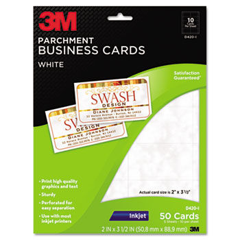 Inkjet Parchment Business Cards, 2 x 3 1/2, White, 50/PK