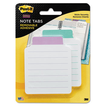 Super Sticky Removable Note Tabs, 3 3/8 x 2 3/4, 2 pads of 25, Purple, Turquoise