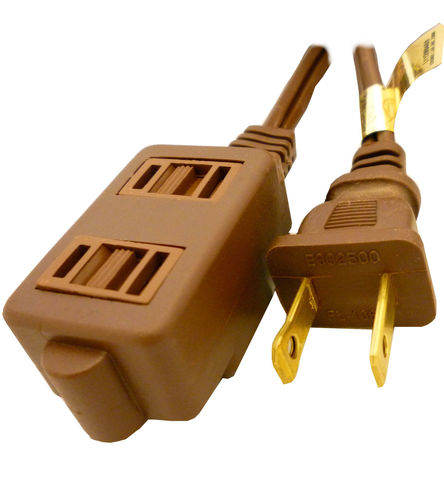 Standard Extension Cord - Three Outlet Brown - 15 Feet