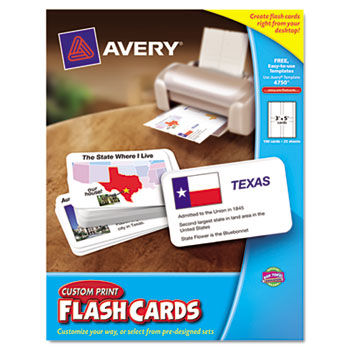 Printable Flash Cards, 3 x 5, White, 4 Cards/Sheet, 100/Pack