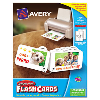 Printable Flash Cards, 8 Divider Tabs, 3 x 5, White, 4 Cards/Sheet, 100/Pack
