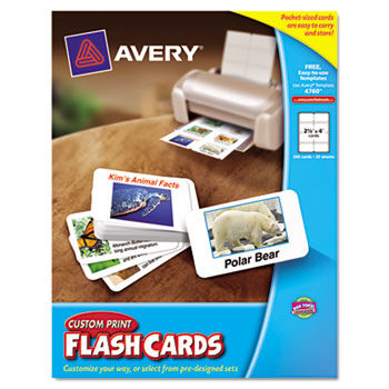 Printable Flash Cards, 2 1/2 x 4, White, 8 Cards/Sheet, 200/Pack