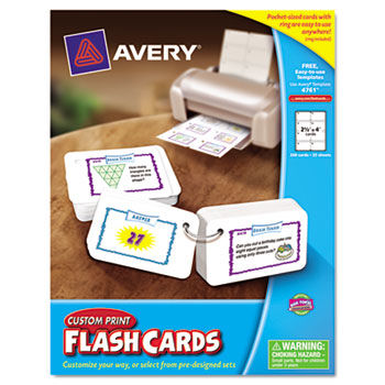 Printable Flash Cards, Hole Punched, 2 1/2 x 4, White, 8 Cards/Sheet, 200/Pack