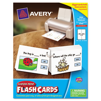 Printable Flash Cards, Hole Punched, 4 1/4 x 8 1/2, White, 4 cards/sheet, 100/PK