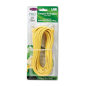 CAT5e Snagless Patch Cable, RJ45 Connectors, 25 ft., Yellow