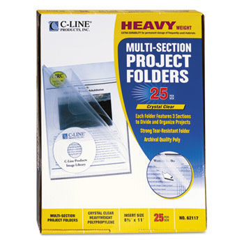 Project Folders With Dividers, Letter, 1/3 Tab, Clear/Clear 25/PK