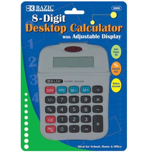 BAZIC 8-Digit Calculator w/ Adjustable Display Case Pack 72