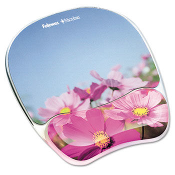 Gel Mouse Pad w/Wrist Rest, Photo, 9 1/4"" x 7 1/3"", Pink Flowers