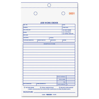 Job Work Order Book, 5 1/2 x 8 1/2, Two Part, 50/Book