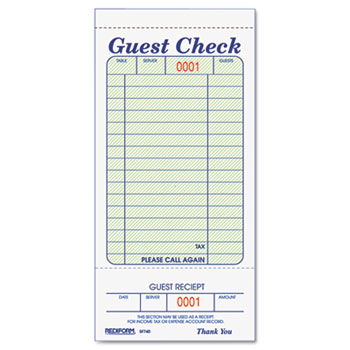 Guest Check Book, 3 3/8 x 6 1/2, Tear-Off at Bottom, 50/Book