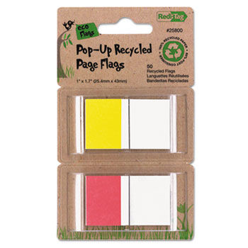Recycled Page Flags in Pop-Up Dispenser, 1 x 1-7/10, Red/Yellow, 50 per Pack