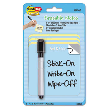 Self-Stick Notes with Dry Erase Pen, 4 x 4, Blue/Yellow, 6/Pack