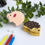[Pig & Hedgehog] - Card Holder / Wooden Clips / Wooden Clamps / Animal Clips