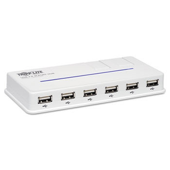 10-Port USB 2.0 Hub, 6-1/5w x 3d x 3/4h, White
