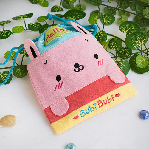 [Bubi Bunny] Embroidered Applique Fabric Art Draw String Bag / Drawstring Pouch (6.7*8.5)