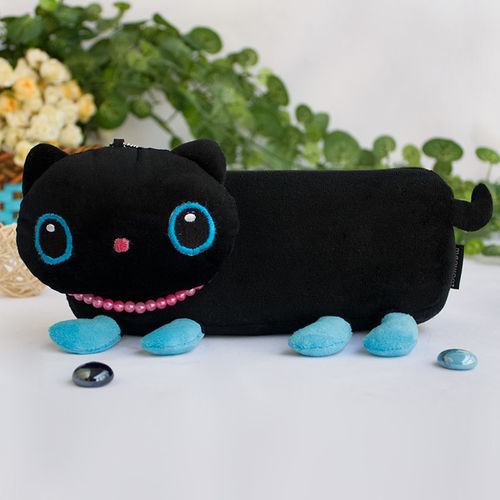 [Black Kitty] Large Plush Gadget Pencil Pouch Bag / Cosmetic Bag / Carrying Case (7.9*3.1*1.5)