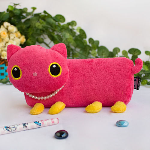 [Pink Kitty] Large Plush Gadget Pencil Pouch Bag / Cosmetic Bag / Carrying Case (7.9*3.1*1.5)