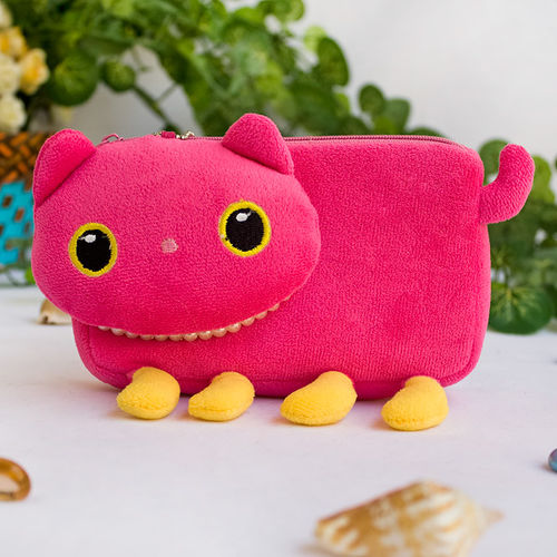 [Pink Kitty] Medium Plush Gadget Cosmetic Bag / Camera bag / Hand Purse Wallet (6.1*3.5*1.5)