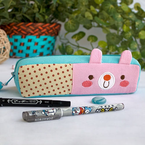 [Polka Dots Bunny] Embroidered Applique Pencil Pouch Bag / Cosmetic Bag / Carrying Case(7.5*1.9*1.6)