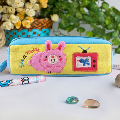 [See a Movie] Embroidered Applique Pencil Pouch Bag / Cosmetic Bag / Carrying Case (7.5*2.5*1.6)