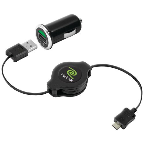 RETRAK ETCHGTABC Retractable Mini USB Car Charger with Micro USB Sync/Charge Cable