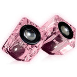 Pink LED Ice Crystal Clear Compact Speakers for Portable 3.5mm Devices