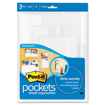 Self-Stick Wall Pockets, Clear Dots, Assorted Sizes, 3 per Pack