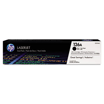 CE310AD (HP 126A) Toner Cartridge, 1200 Page Yield, Black, 2/Pk