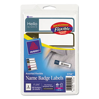 Printable Flexible Name Badge Labels, 1 x 3-3/4, ""Hello"", Prof. Asst., 100/Pack