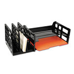 Recycled Combination 3-Compartment Sorter with 2 Letter Trays, Plastic, Black