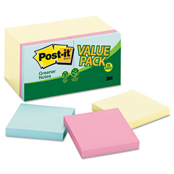 Recycled Note Pad Value Pack, 3 x 3, Canary and Sunwashed Pier, 18 Pads per Pack
