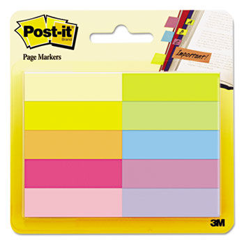 Page Markers, Five Assorted Bright Colors, 10 Pads of 50 Sheets per Pack