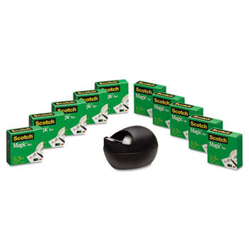 Magic Tape Value Pack with Black Karim Rashid Dispenser, 3/4"" x 1000"", 10/Pack