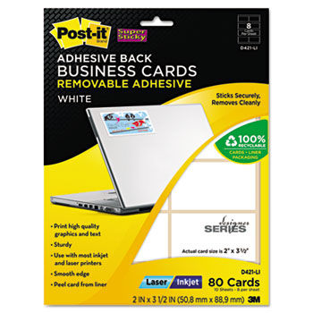 Adhesive Back Business Cards, 2 x 3 1/2, White, 80/PK