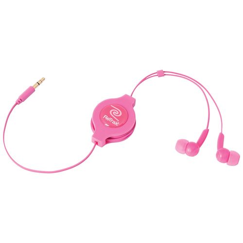 RETRAK_EMERGE ETAUDIOPNK Retractable Stereo Earbuds (Pink)