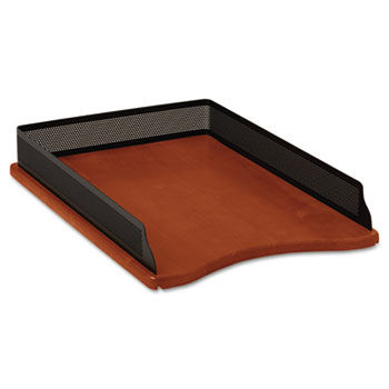 Distinctions Self-Stacking Legal Desk Tray, Metal/Wood, Black/Rich Cherry