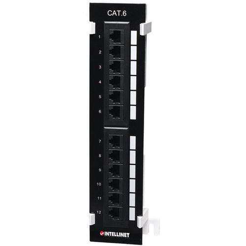 INTELLINET 560269 CAT-6 Wall-Mount Patch Panel, 12 Port, UTP