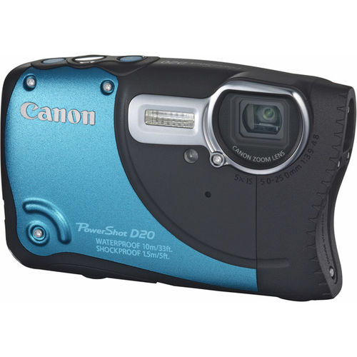 PowerShot D20 12.1MP Waterproof Digital Camera With GPS And 5x Zoom-Blue And Black